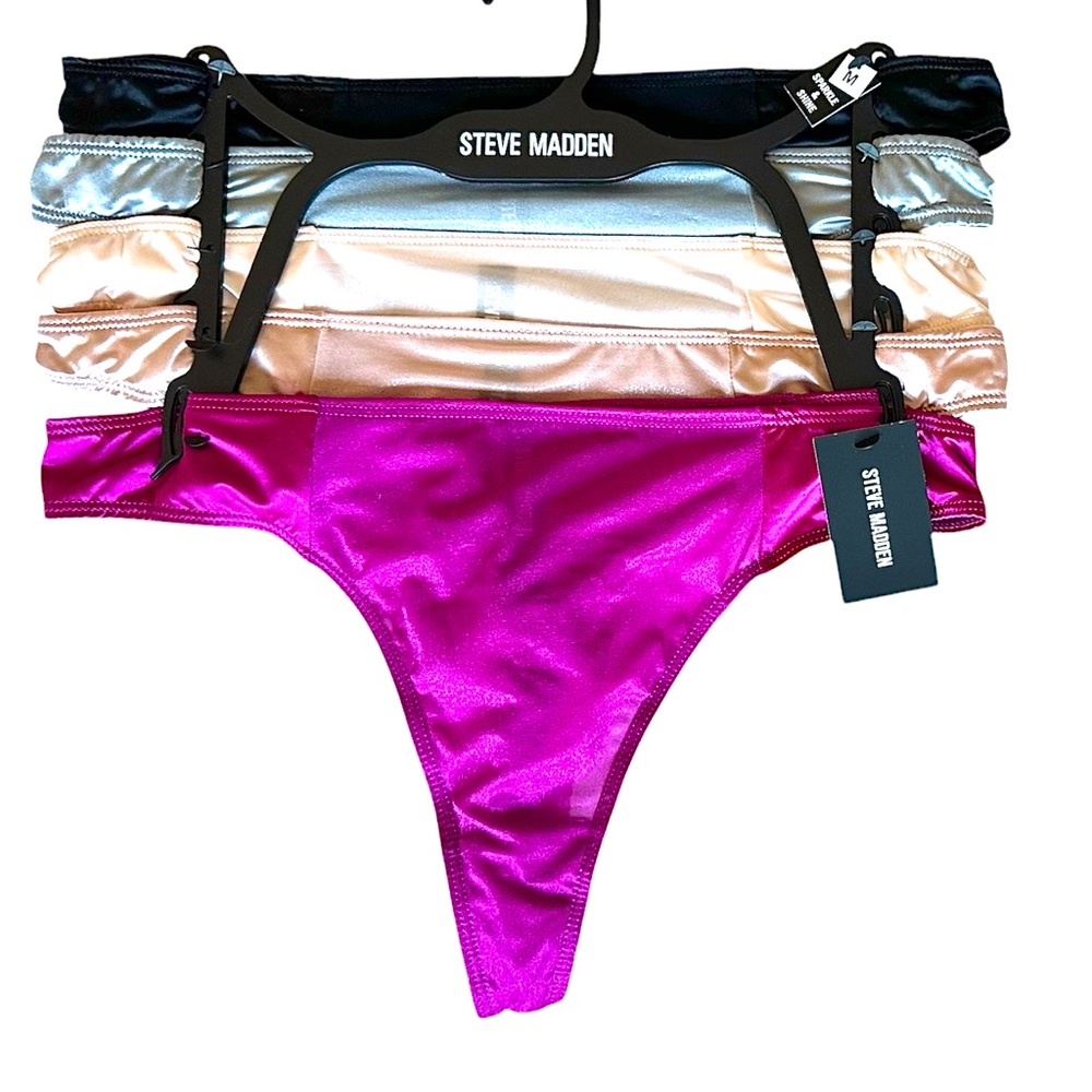 Steve Madden Glistening Thong Panties 5 Pc Set Size Medium